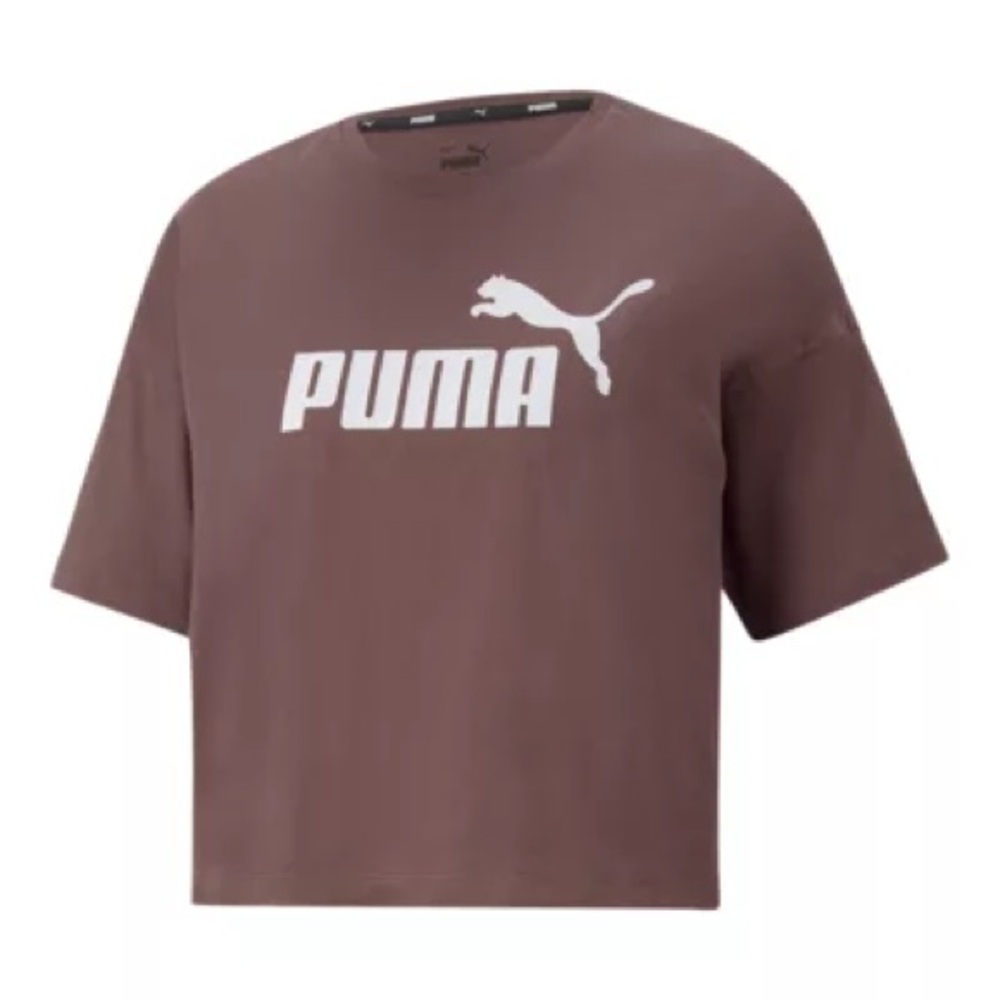 PUMA Women's Essential Logo Cotton Crop T Shirt, Relaxed Fit Dusty Plum Size M